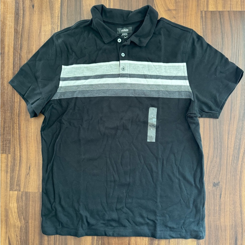 Alfani Black Polo Stretch T Shirt Size Large